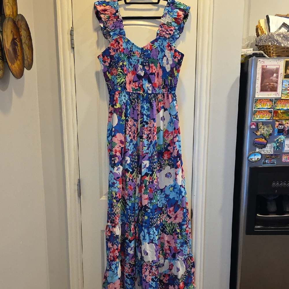 Chic Soul Blue Floral Maxi Sundress Jumpsuit
